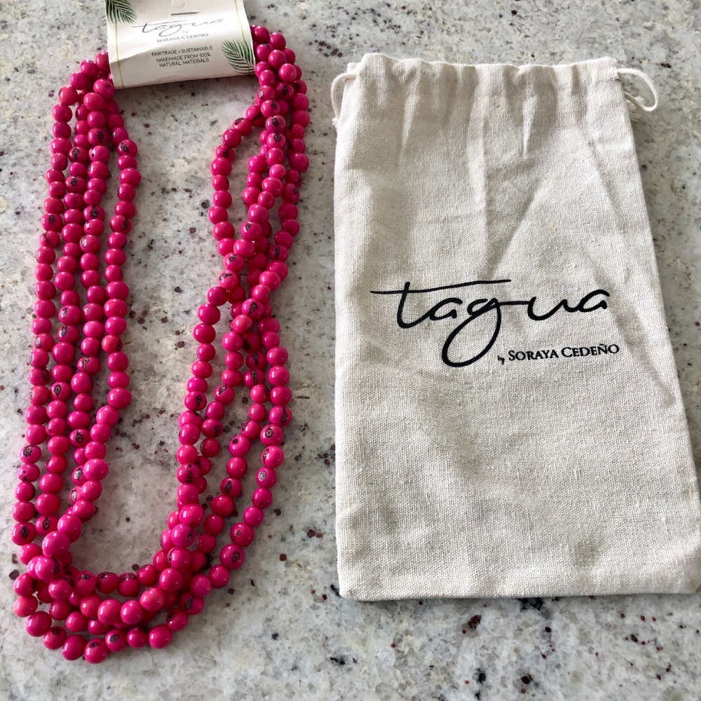 NEW‎ Hot Pink Beaded Multi Strand Eco Necklace